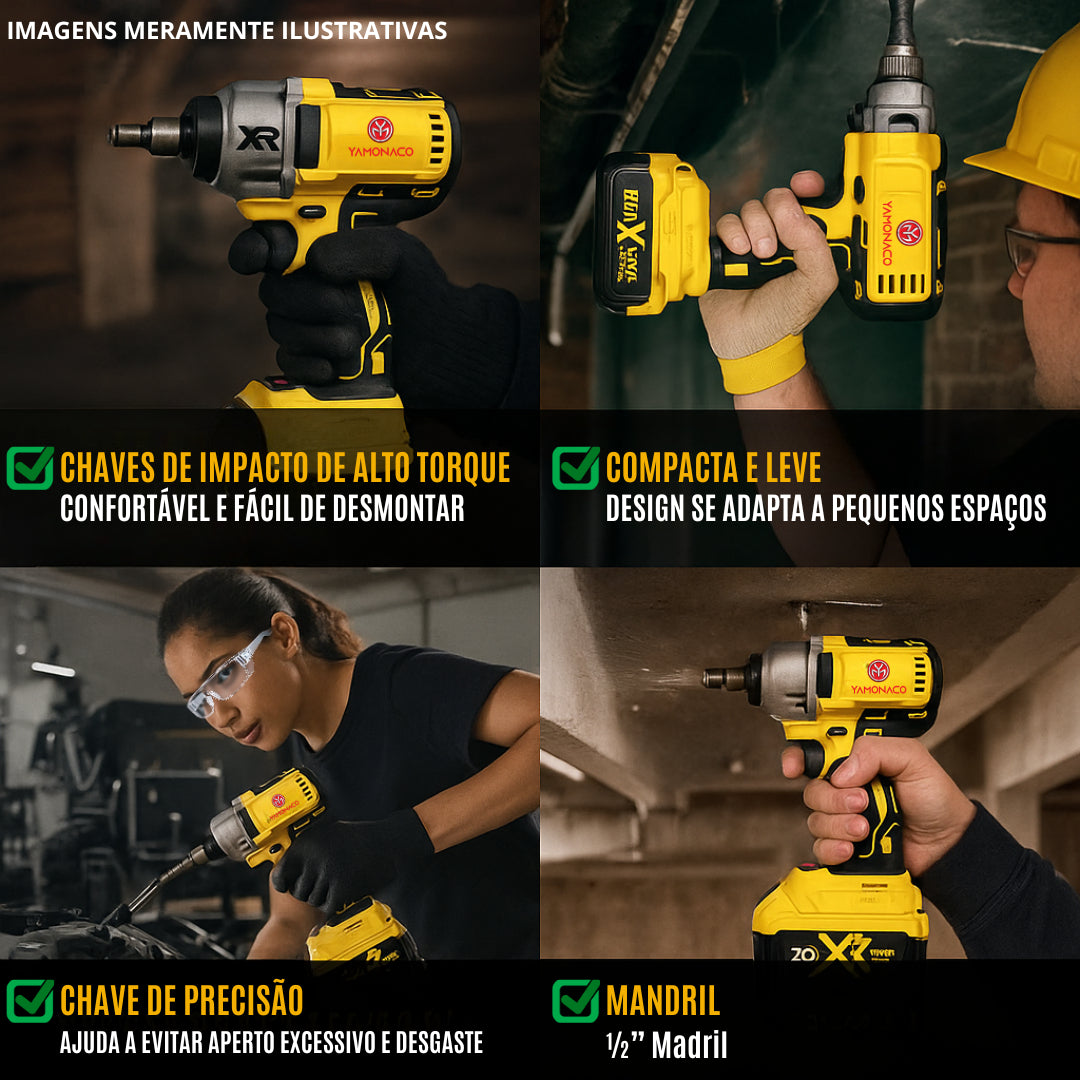 Chave De Impaco E Parafusadeira  Furadeira A Bateria 20v Amarelo 127/220v 60