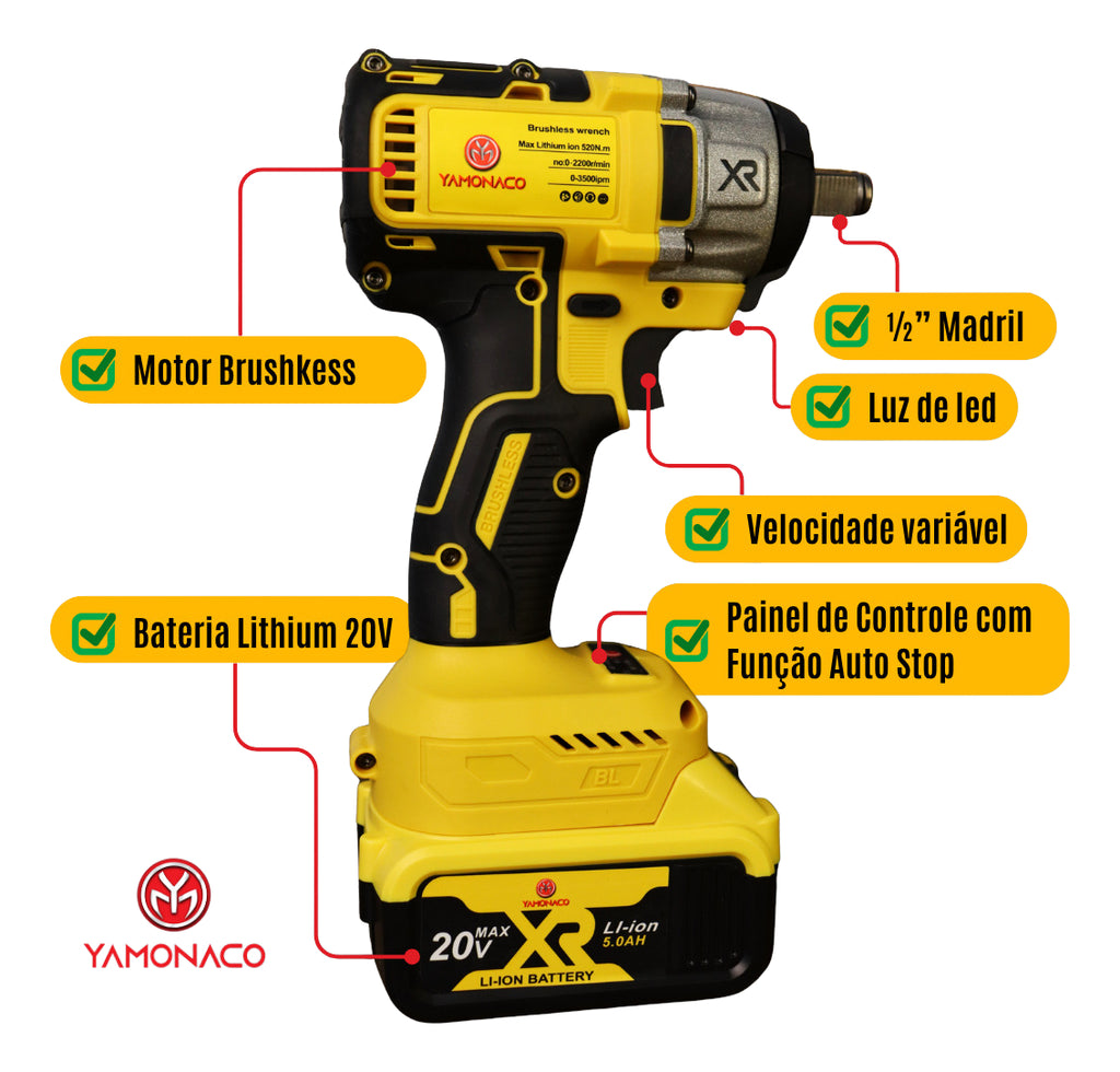 Chave De Impaco E Parafusadeira  Furadeira A Bateria 20v Amarelo 127/220v 60