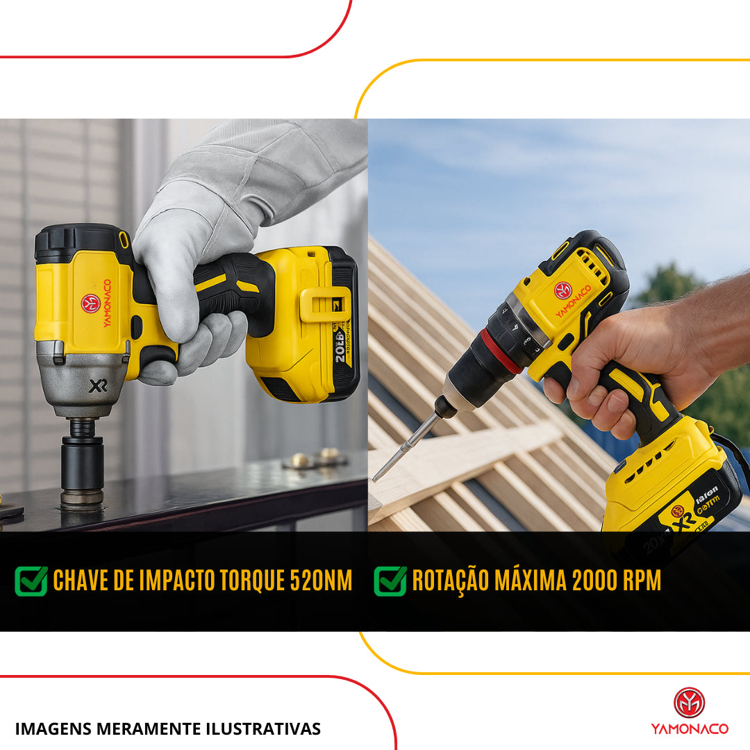 Chave De Impaco E Parafusadeira  Furadeira A Bateria 20v Amarelo 127/220v 60