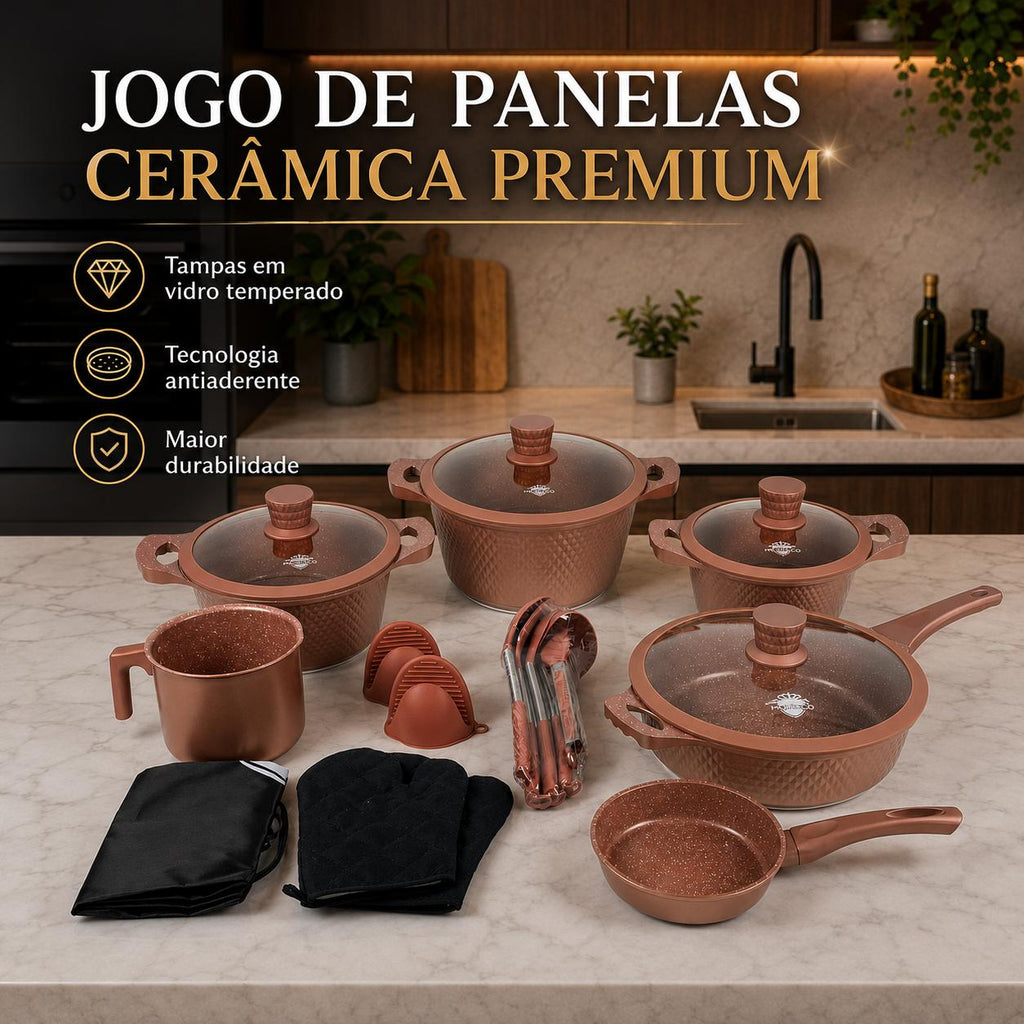 Jogo De Panela Monaco Diamante Cerâmica Premium 20 Peças - Antiaderente