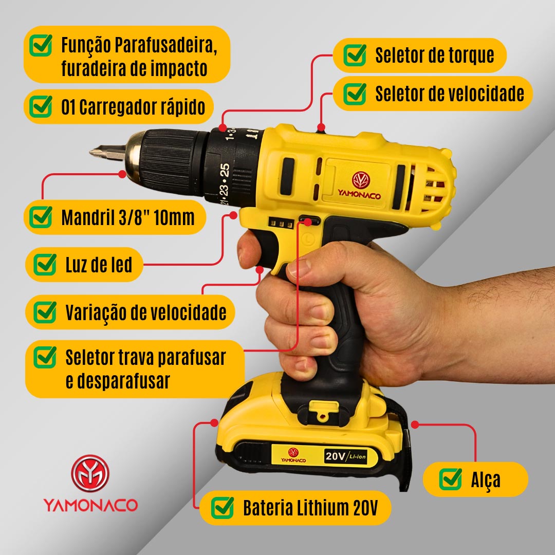 Parafusadeira Furadeira De Impac A Bateria 20v 127/220v 50hz